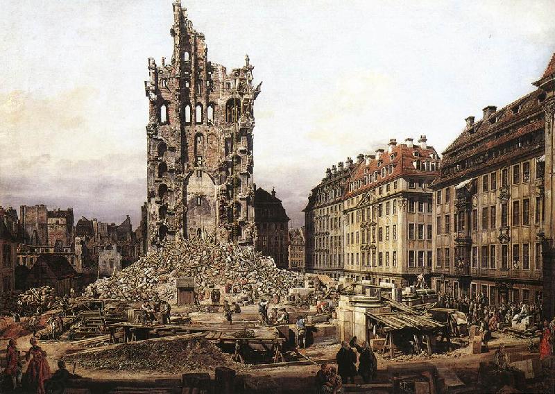 BELLOTTO, Bernardo The Ruins of the Old Kreuzkirche in Dresden gfh China oil painting art